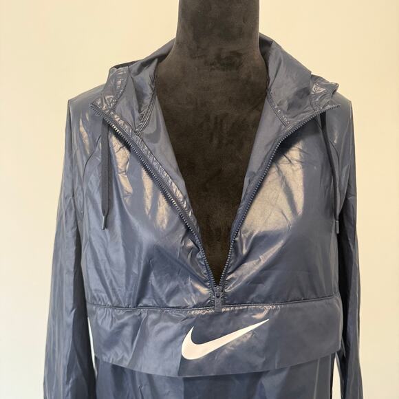NIKE Swoosh Packable Kangaroo Windbreaker Jacket Navy Blue Size Large - Picture 12 of 13